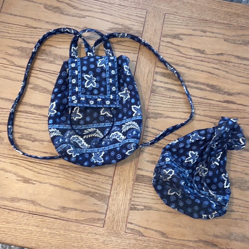 Vintage Vera Bradley Blue Coin Backpack + Pocket Ditty Bag Set (2000)